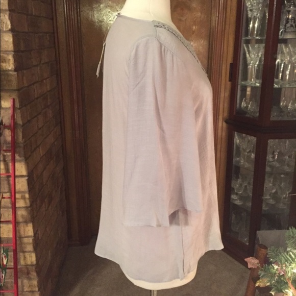 Beautiful Gray Top with Crochet Neckline - Picture 3 of 8